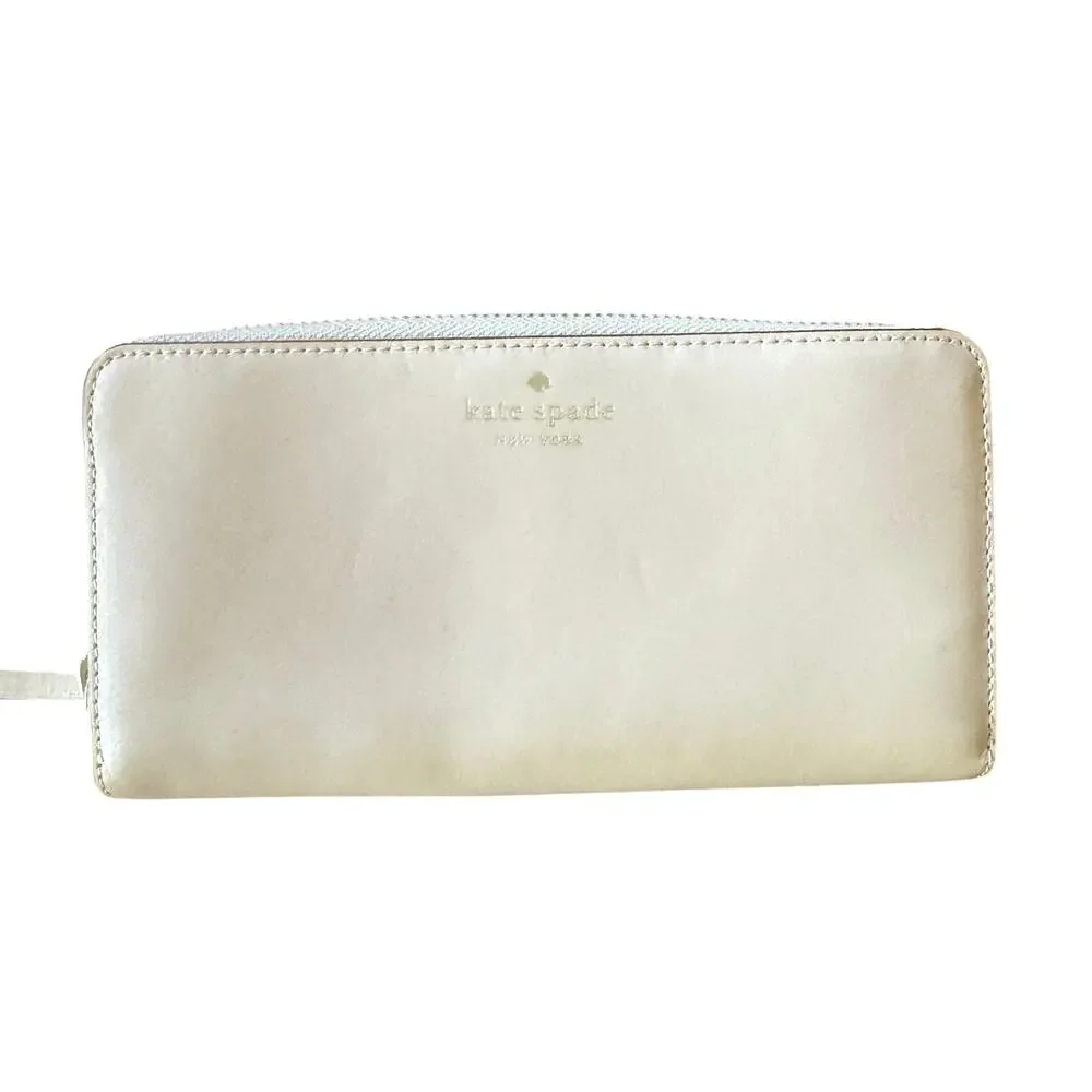 Kate Spade Zip Around pale pink Wallet Continental Card Holder Pocket‎ gold logo